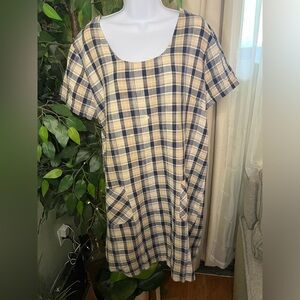 BLUE J Linen Blend Shirt Sleeve Cottage Prairie Dress Size Large